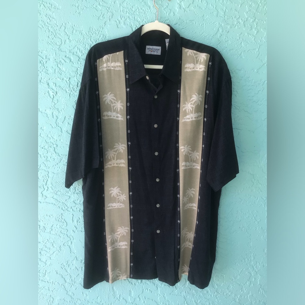 Windham Pointe Mens XL Black Tropical Shirt 100% Rayon